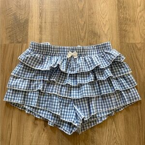 Blue Gingham Ruffle Shorts